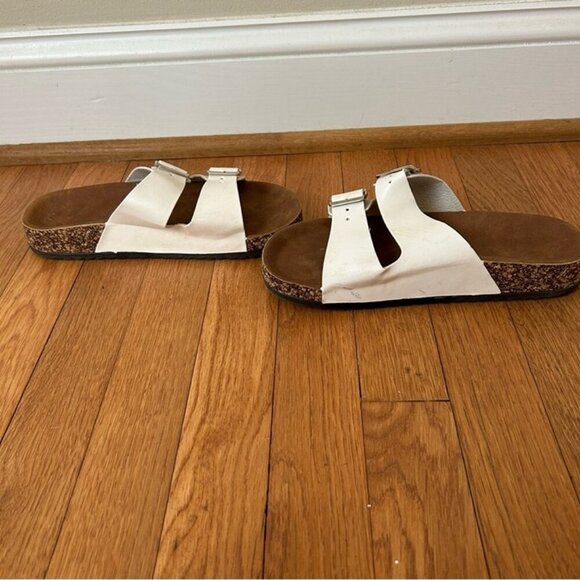 SHEIN White Brown Double Buckle Cork Bed Strap Women's Sandals Slide Size 8 - Picture 8 of 9